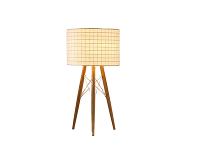 21" Brown Solid Wood Tripod Table Lamp With White Shade 