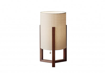 17" Brown Solid Wood Bedside Table Lamp With Natural Cylinder Shade 