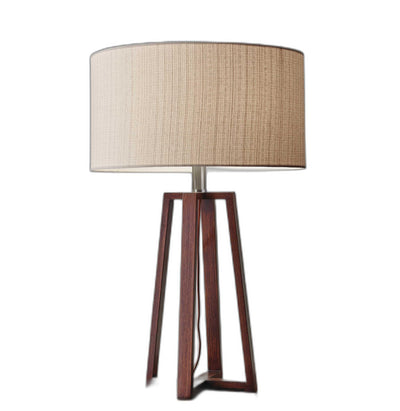 Walnut Wood Finish Linen Fabric Shade Table Lamp 