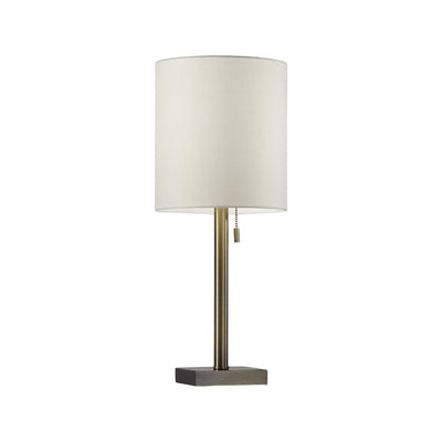 22" Antiqued Brass Metal Cylinder Table Lamp With Off White Drum Shade 