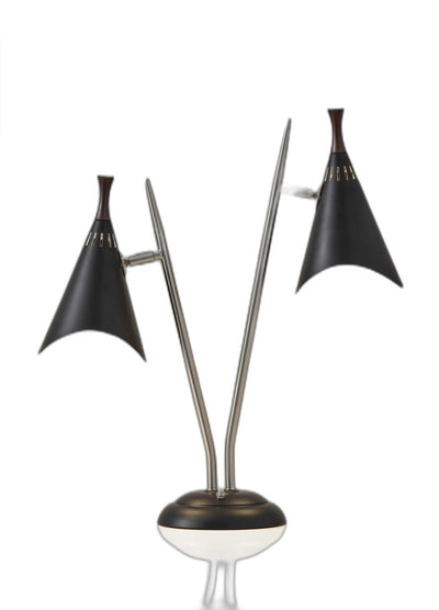 Matte Black Metal Two Light Desk Lamp Smart Outlet Compatible 