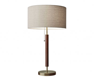 Antique Brass Metal And Walnut Wood Table Lamp 