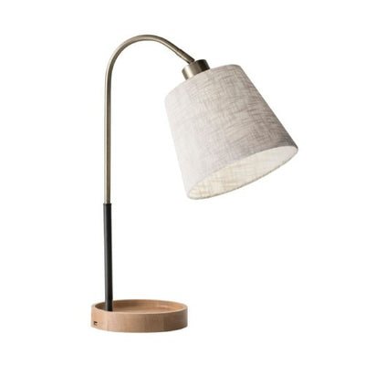 21" Natural Brown Metal Desk Table Lamp With White Shade 