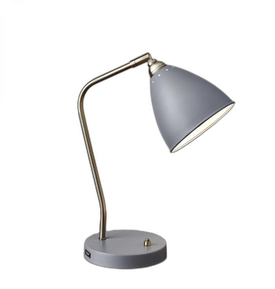 Grey Metal And Antique Brass Adjustable Usb Port Desk Lamp 