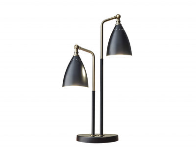 Matte Black Metal And Antique Brass Two Light Adjustable Table Lamp 