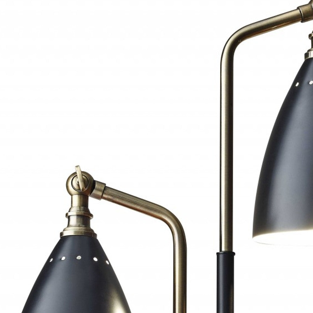 Matte Black Metal And Antique Brass Two Light Adjustable Table Lamp