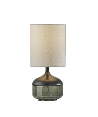 Petite Black Wood Smoked Glass Base With Lightly Textured Round Shade Table Lamp 