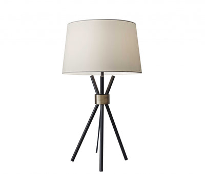 Black Metal Tripod Leg With Antique Brass Accent Table Lamp 