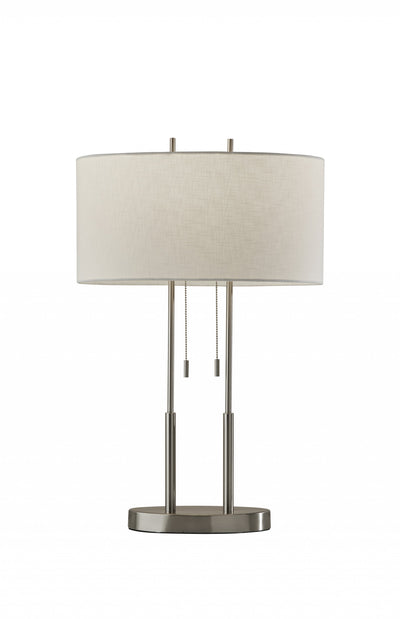 27" Silver Metal Bedside Table Lamp With White Shade 