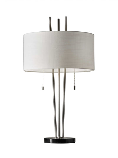 Stylish Triple Pole Brushed Steel Metal Table Lamp 