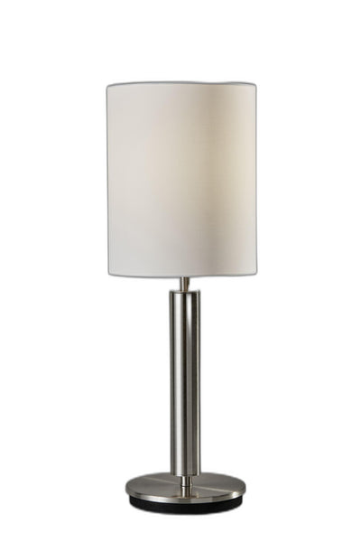 Brushed Steel Metal Stout Pole With Tall Silk Shade Table Lamp 