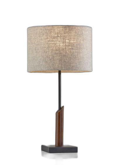 Sculptural Wood Black Metal Table Lamp 