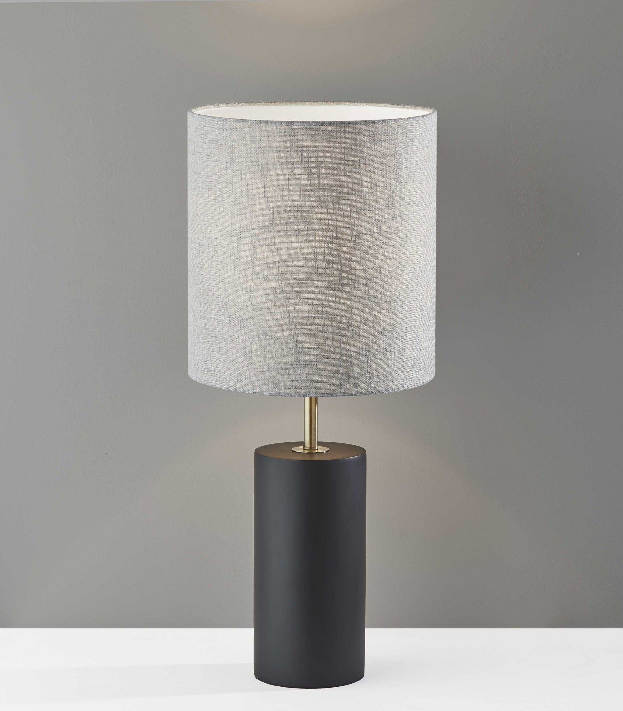 Black Wood Circular Block Table Lamp 