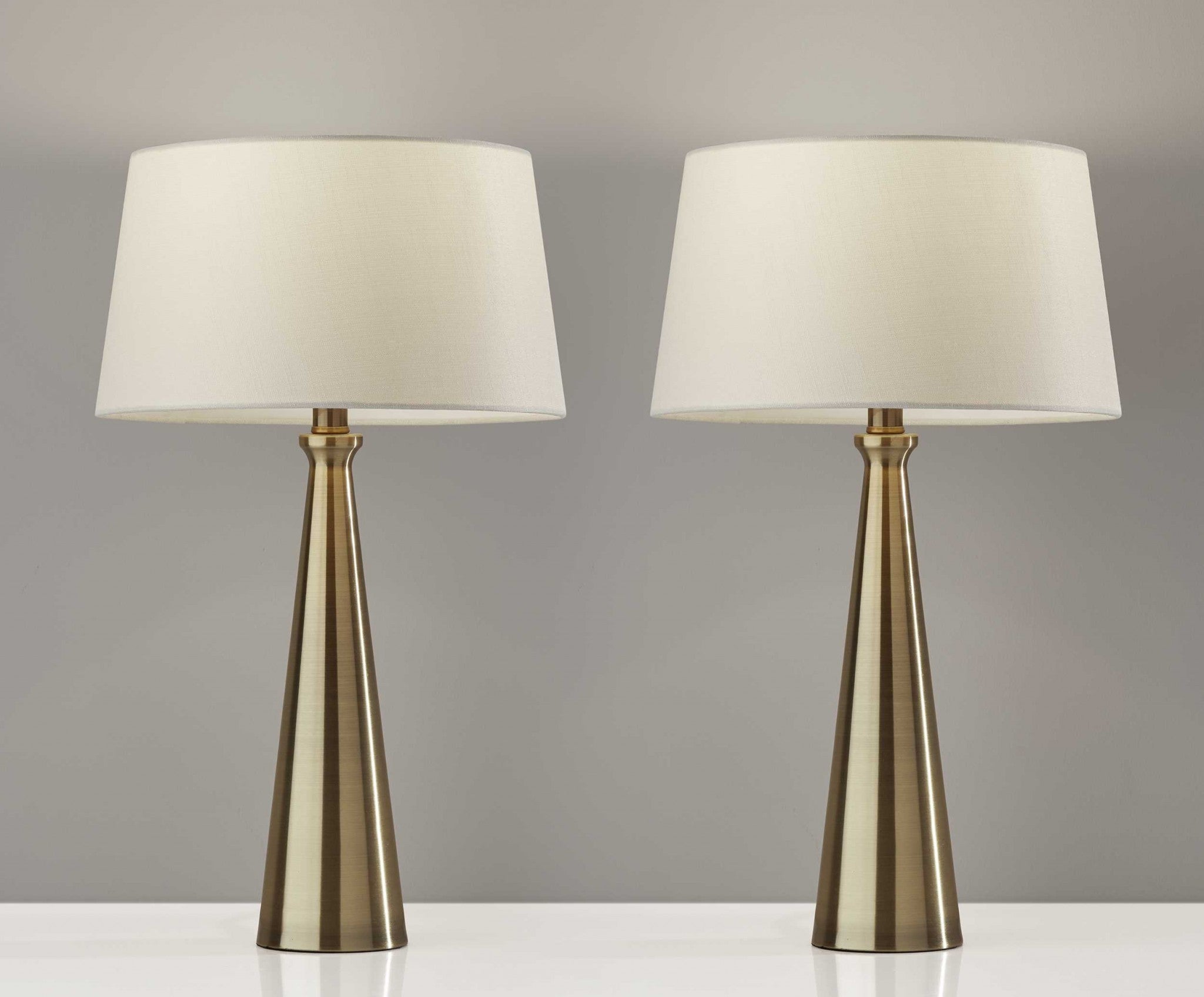 Set Of 2 Contemporary Tapered Brass Metal Table Lamps