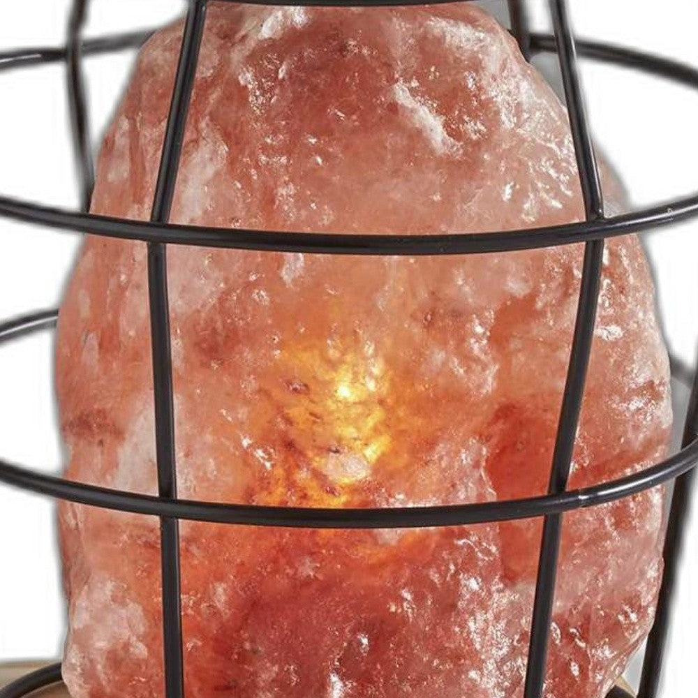 8" Himalayan Salt Accent Lamp With Black Cage Shade