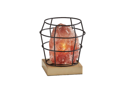 8" Himalayan Salt Accent Lamp With Black Cage Shade 