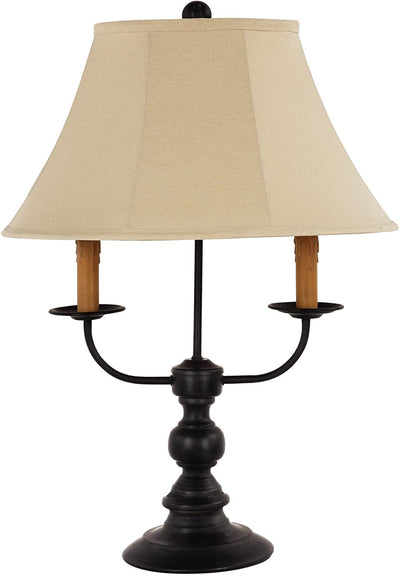 26" Black Metal Three Light Table Lamp With Natural Empire Shade 