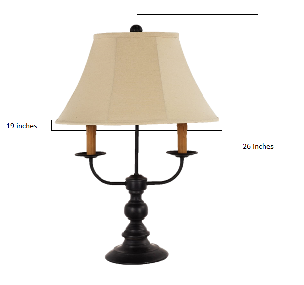 26" Black Metal Three Light Table Lamp With Natural Empire Shade