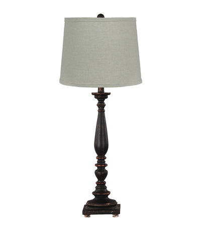Distressed Black Traditional Table Lamp With Natural Shade 