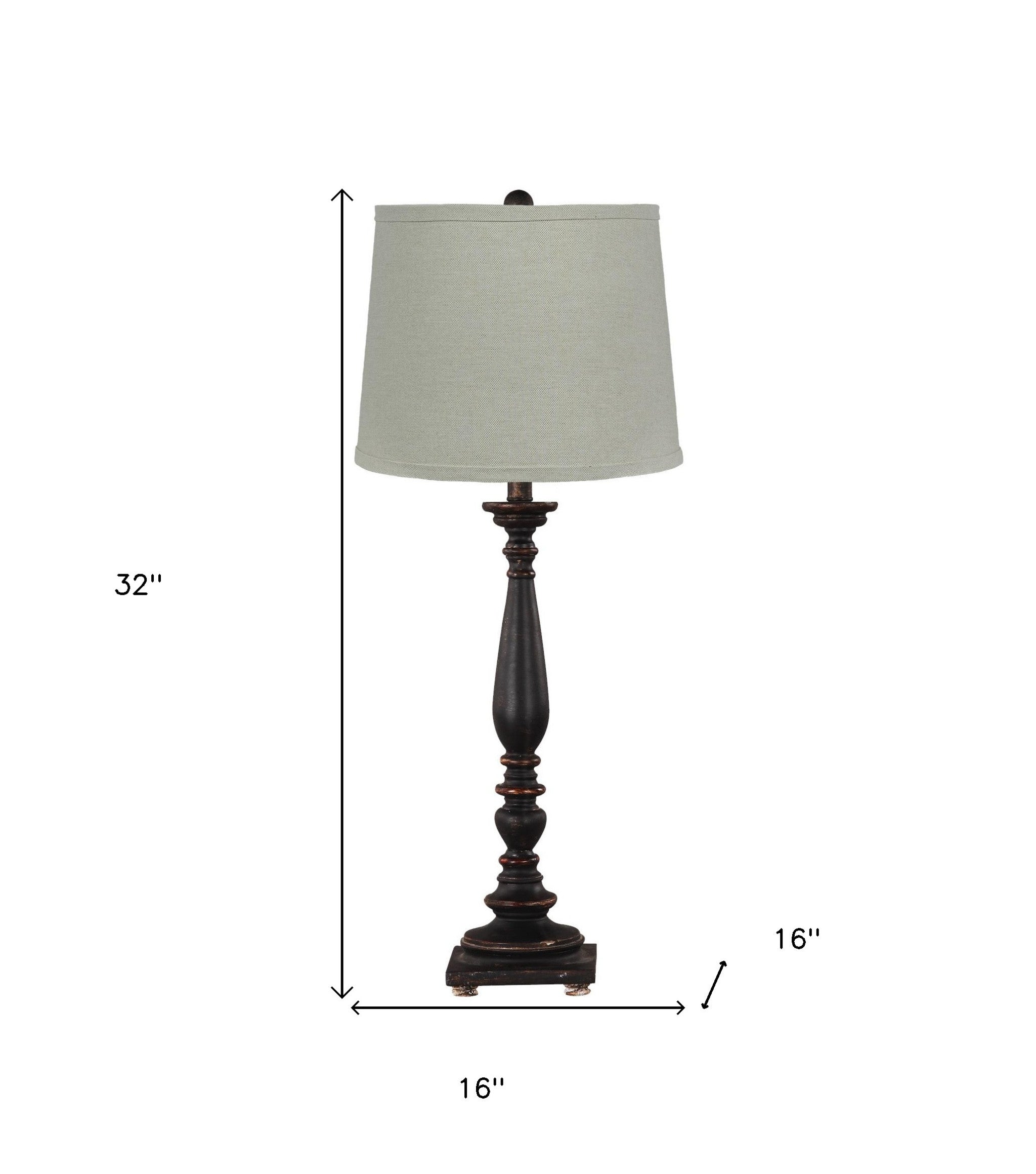 Distressed Black Traditional Table Lamp With Natural Shade