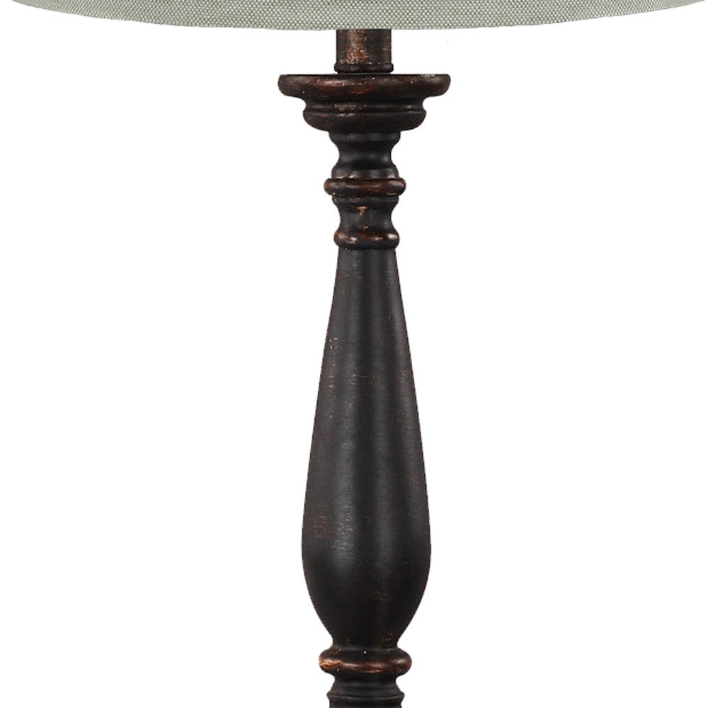 Distressed Black Traditional Table Lamp With Natural Shade