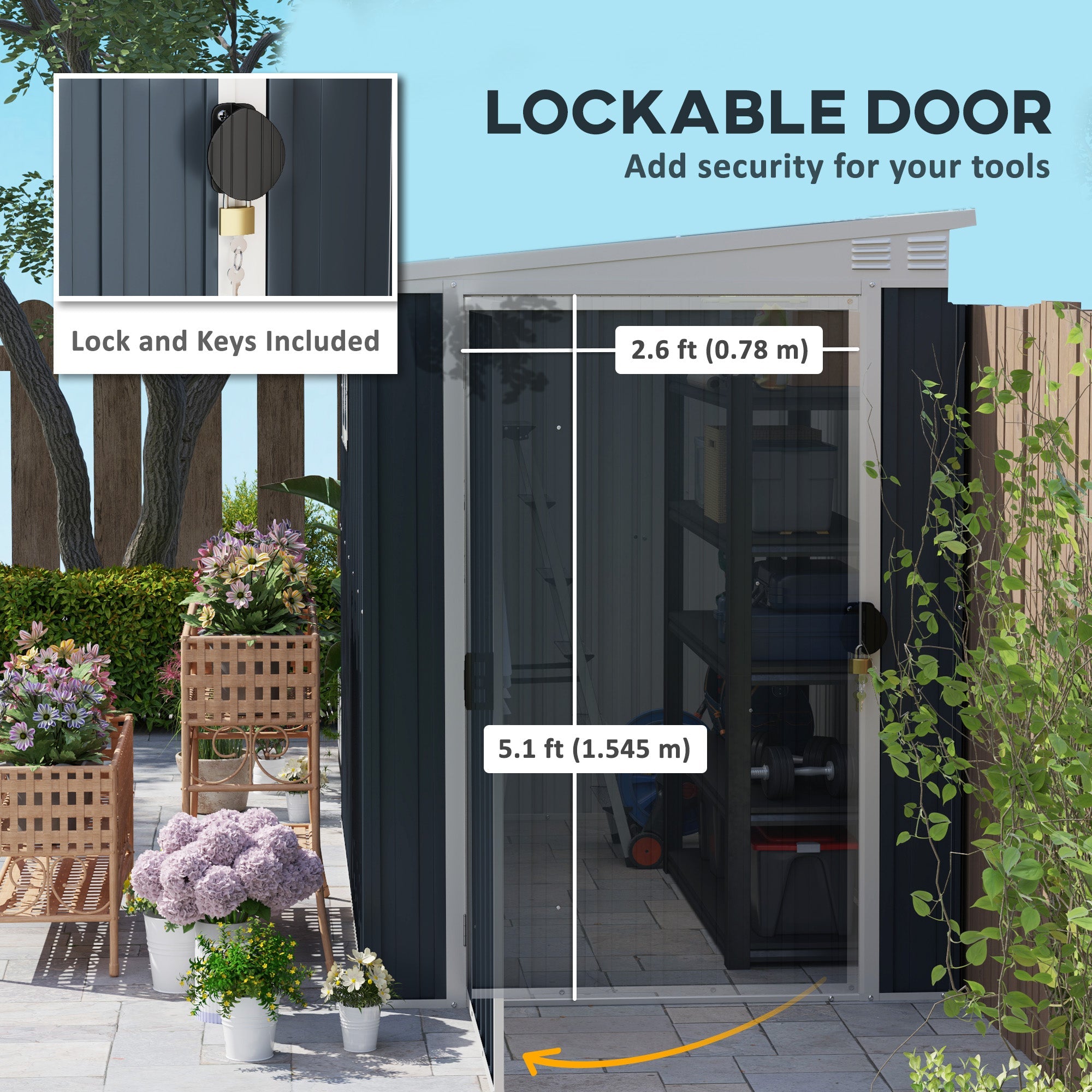 Outsunny 4' x 8' Outdoor Storage Shed, Metal Garden Shed with Window, 2 Vents and Lockable Door for Backyard, Garden, Patio 