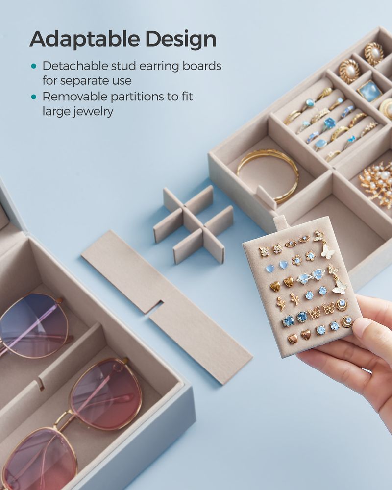 SONGMICS 2-Layer Jewelry Box with Handle and Removable Jewelry Tray 