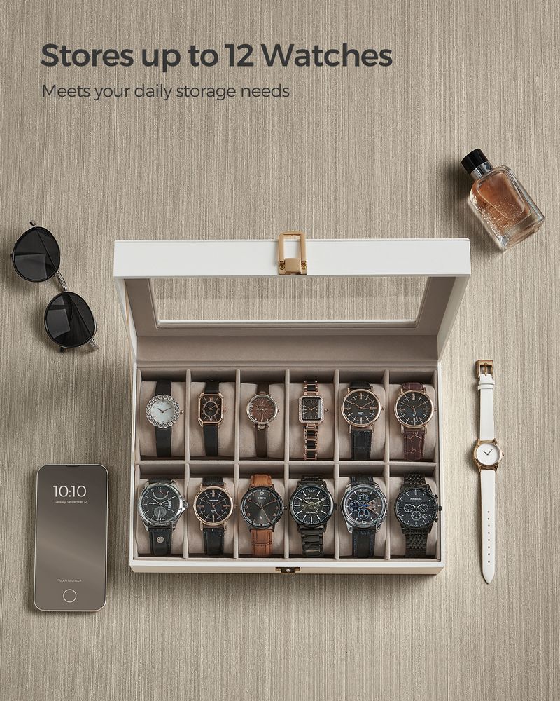 SONGMICS 6 & 12-Slot Watch Box with Large Glass Lid 