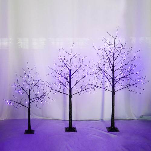3 Pac Halloween Spooky Tree With Purple Lights, 4FT 5FT And 6FT, Lighted Black Tree For Halloween Decoration 