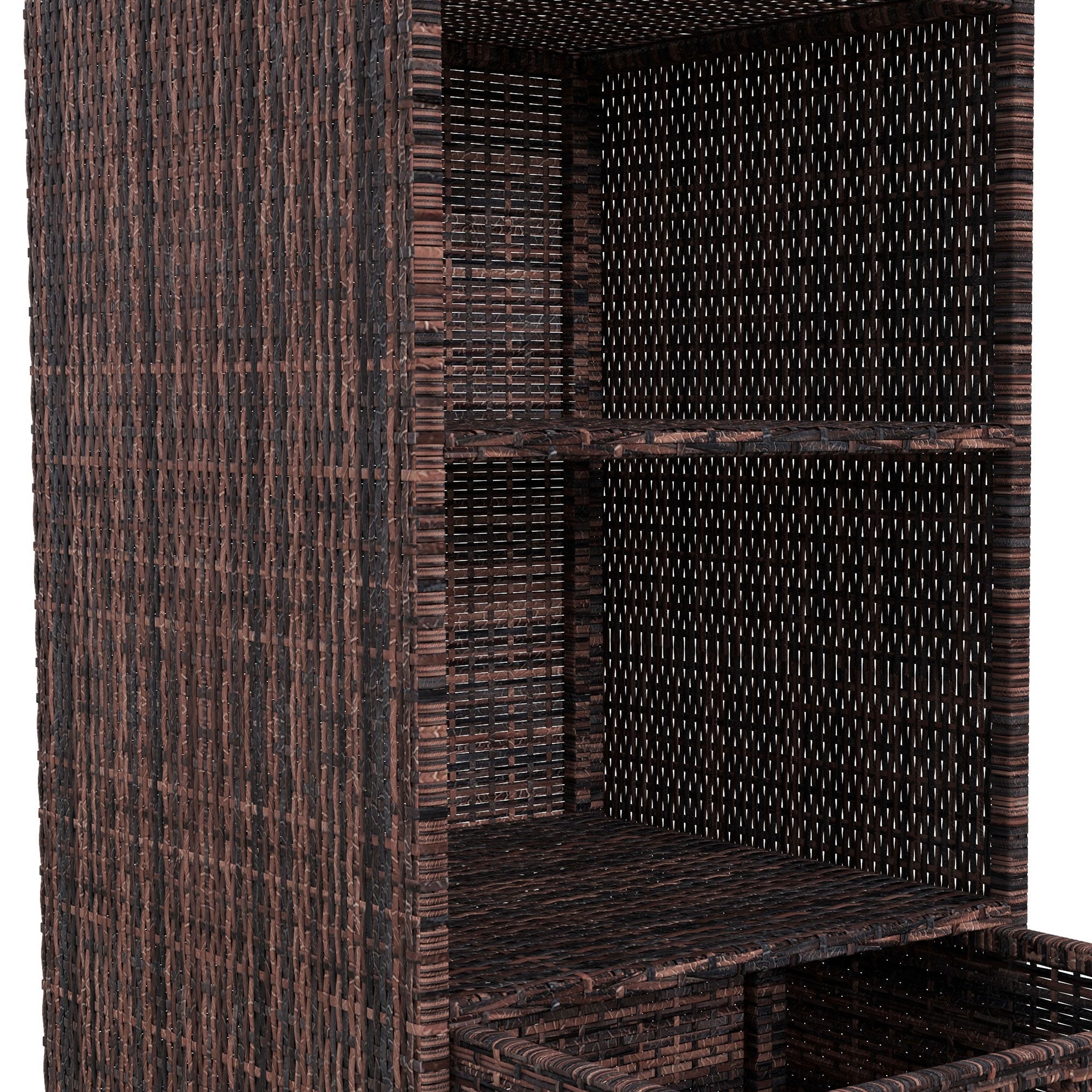 Outsunny Patio Storage Cabinet Rattan Wicker Outdoor Box Rack w/ 2 Shelf 1 Drawer Mixed Brown 