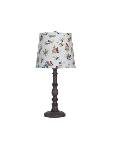 Distressed Brown Traditional Table Lamp With Birds Printed Shade 
