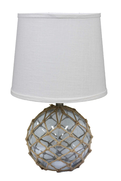 20" Clear Glass Bedside Table Lamp With White Tapered Drum Shade 