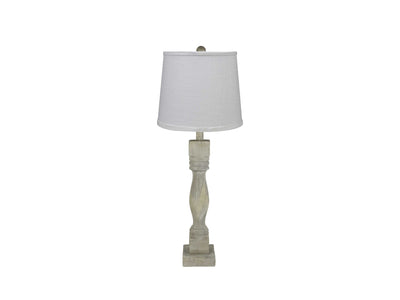 Distressed Washed Wood Finish Table Lamp With Crisp White Shade 