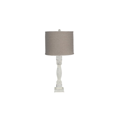 Distressed White Table Lamp With Neutral Fabric Shade 