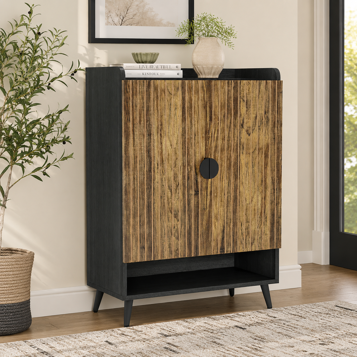 Modern 7-Tier Shoe Storage Cabinet with Adjustable Shelves – Rustic Brown