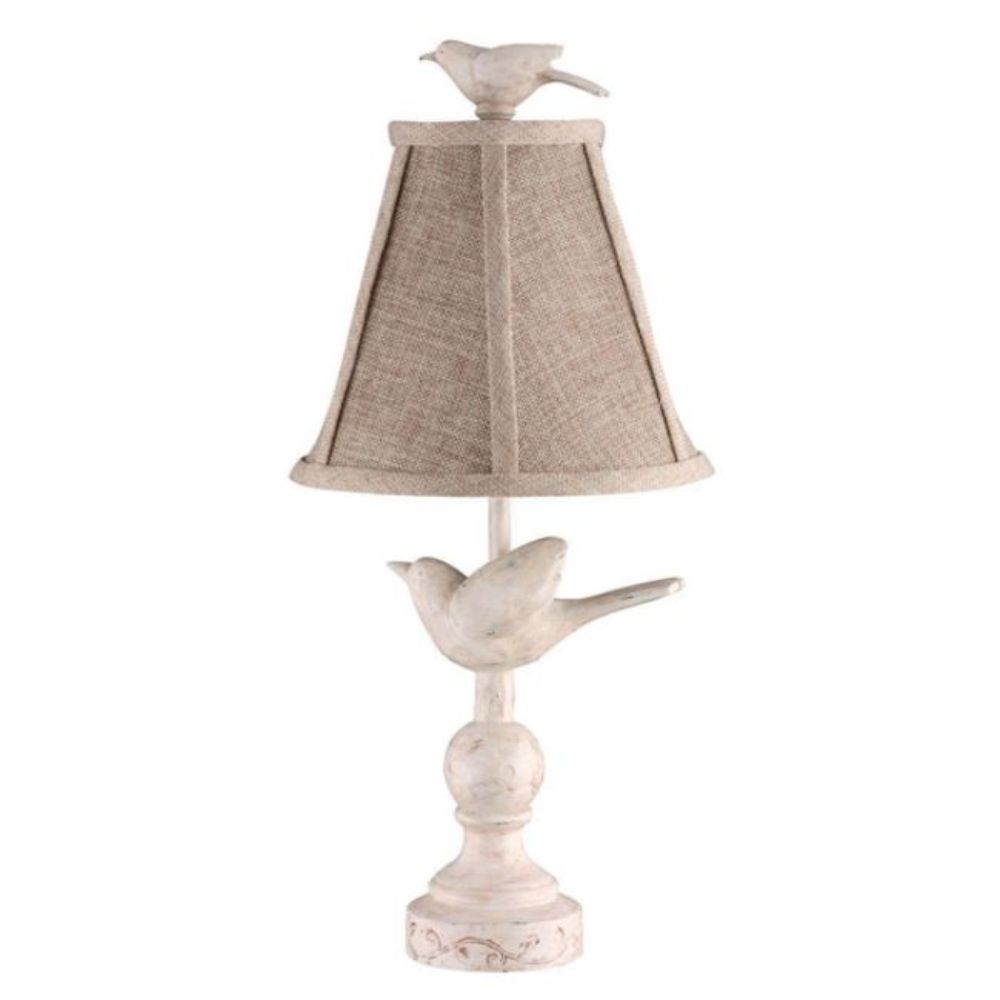 15" Neutral And Blue-Green Standard Table Lamp With Tan Shade