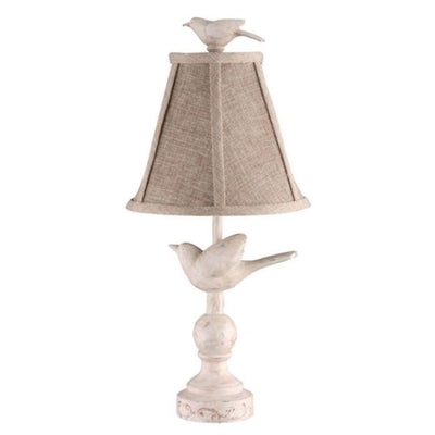 15" Neutral And Blue-Green Standard Table Lamp With Tan Shade 