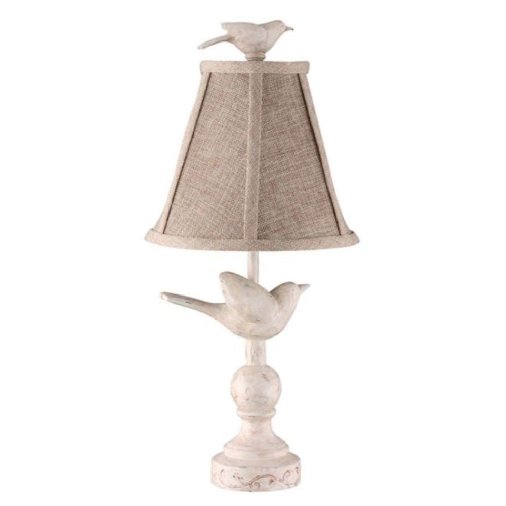 15" Neutral And Blue-Green Standard Table Lamp With Tan Shade