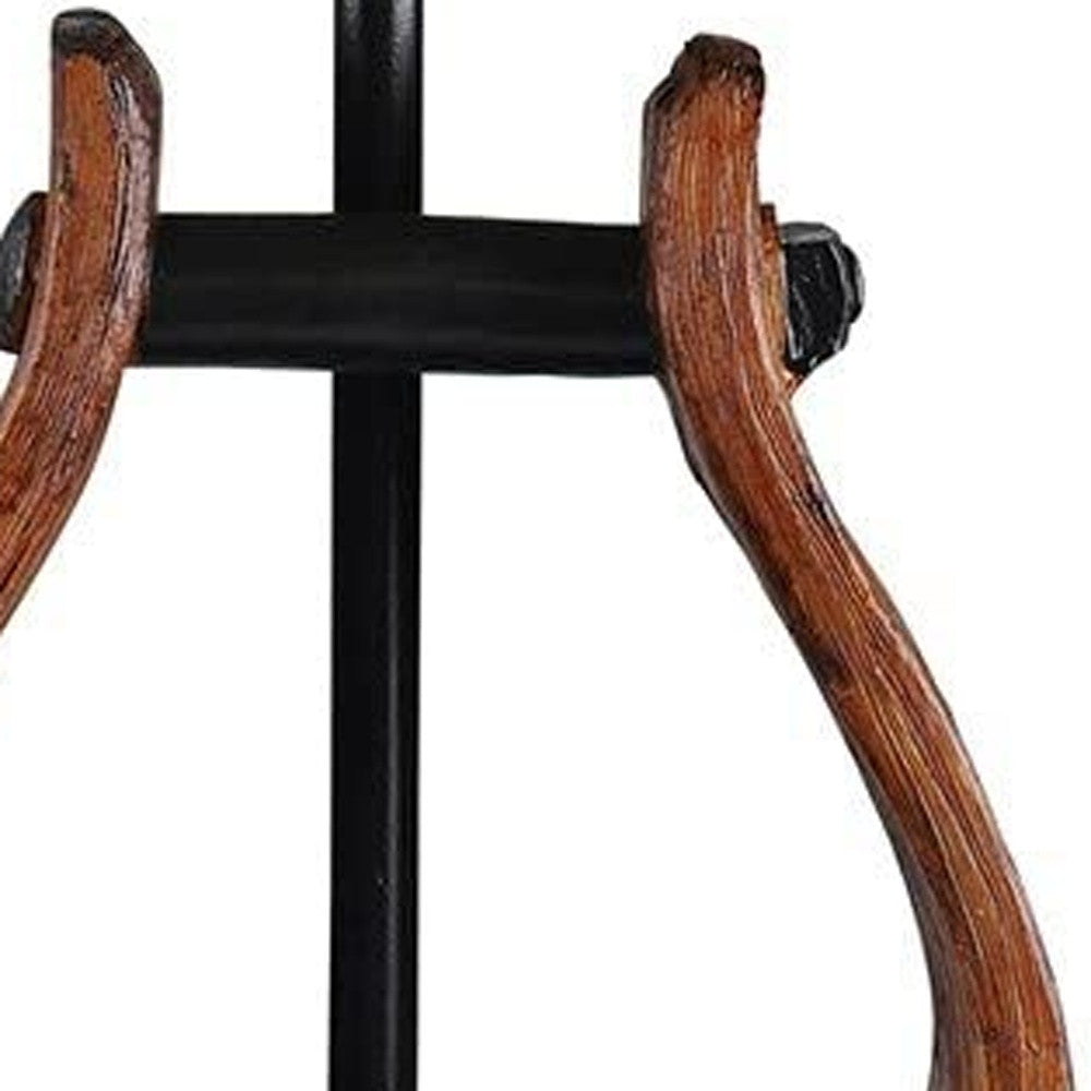 13" Brown and Black Horse Stirrup Accent Lamp With Faux Suede Brown Shade