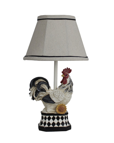 White And Black Rooster With Sunflower And Harlequin Patterned Accent Lamp 