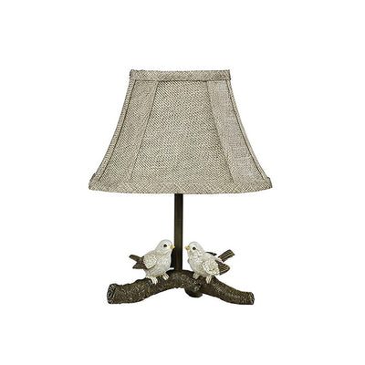 12" Brown Two Cheery Birds on Branch Accent Table Lamp With Tan Empire Shade 