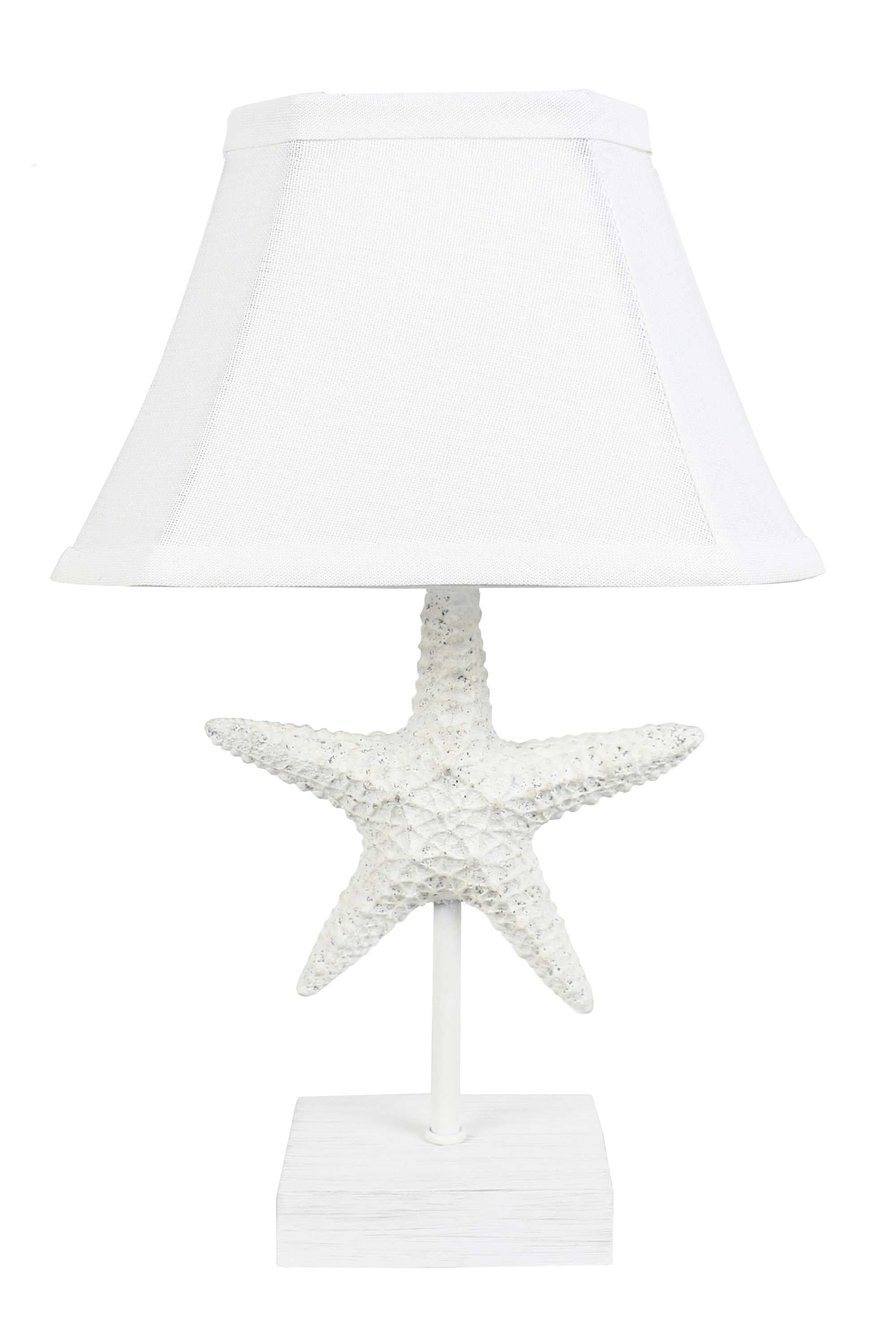 13" White Starfish Accent Lamp With White Bell Shade