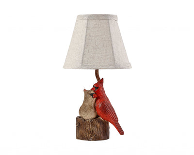 Two Red Cardinals Accent Lamp With White Shade 