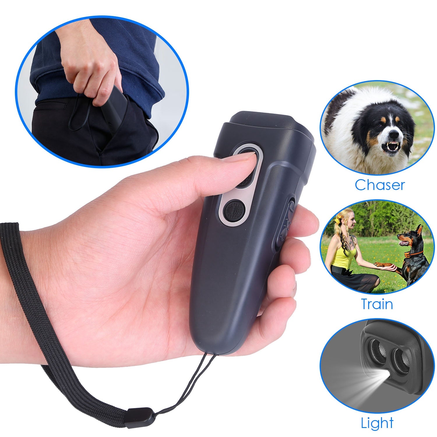 Ultrasonic Anti Barking Device Rechargeable Handheld Dog Barking Deterrent with 4 Modes LED Flashlight Dog Repeller 