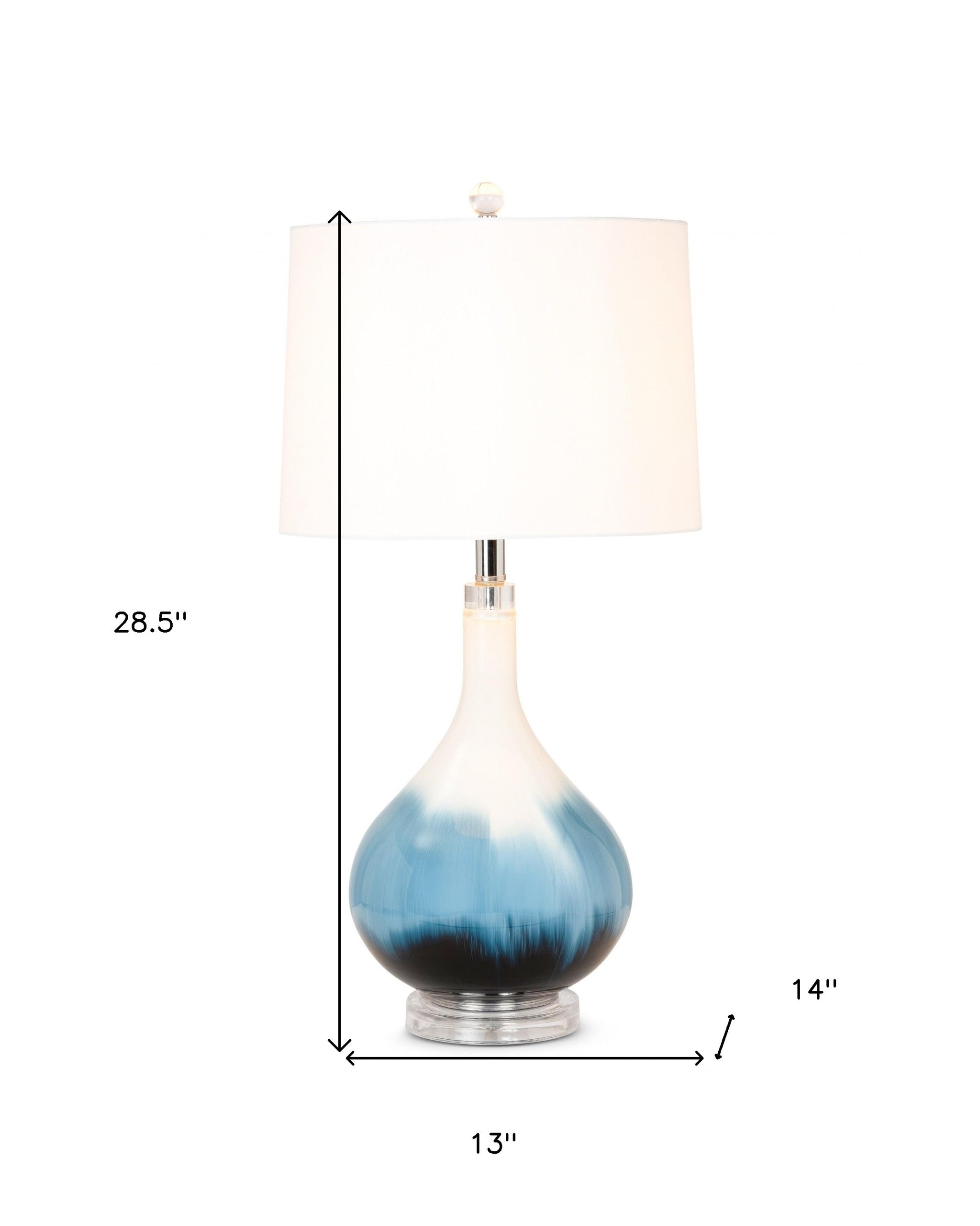 Set of Two 29" Blue and White Glass Table Lamps With White Shades