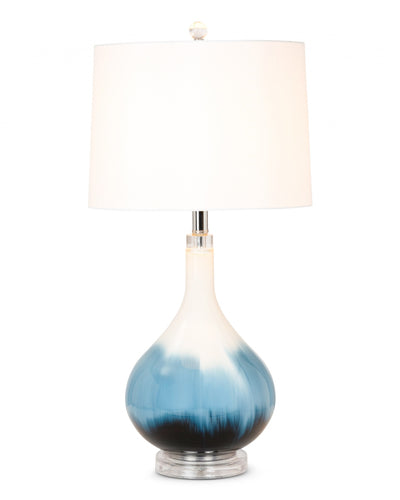 Set of Two 29" Blue and White Glass Table Lamps With White Shades 