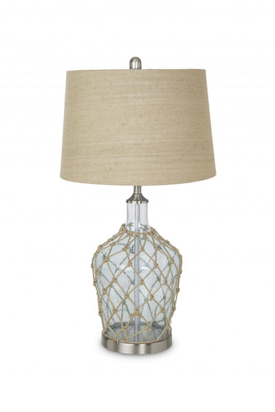 28" Silver Metal Standard Table Lamp With Beige Shade 
