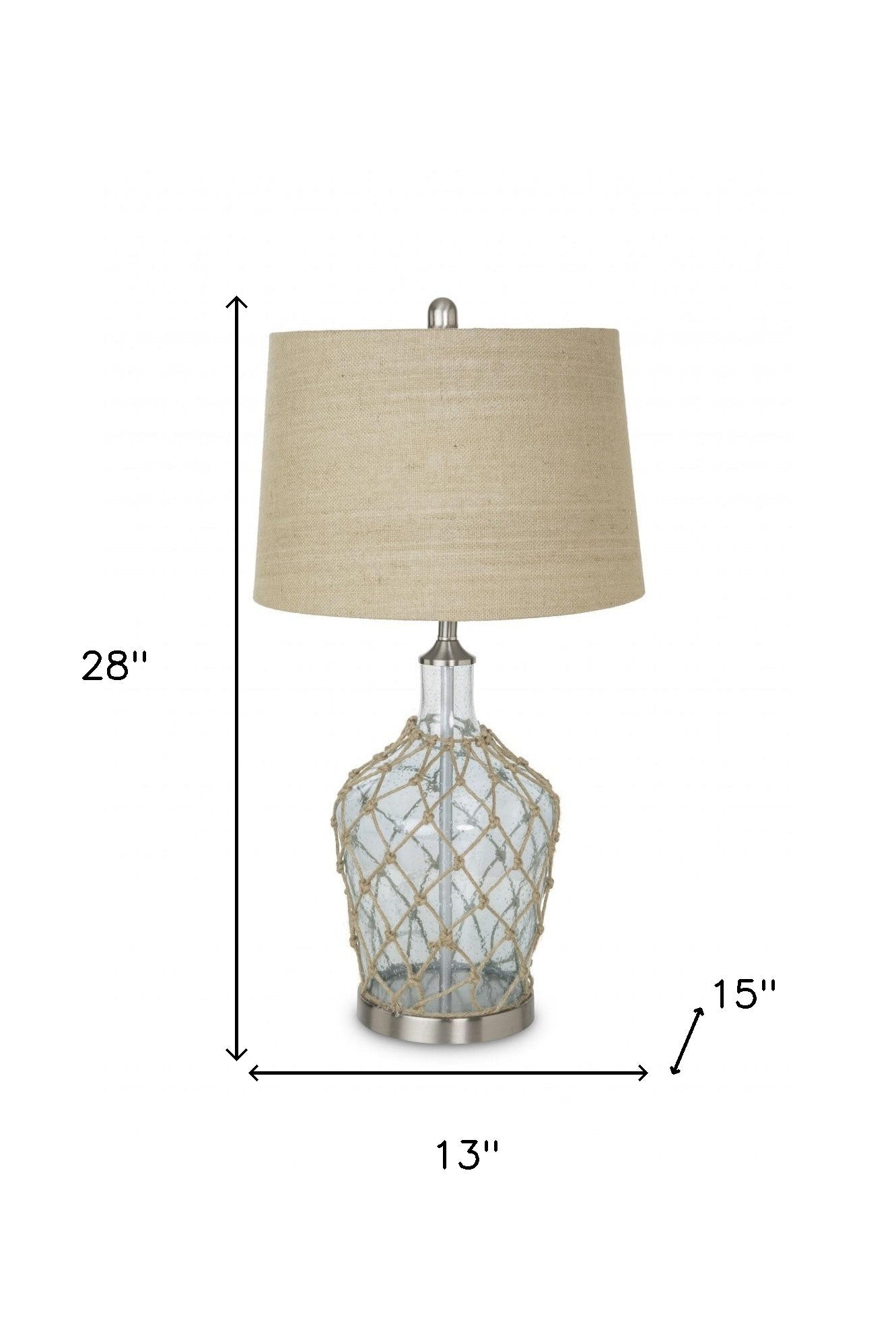 28" Silver Metal Standard Table Lamp With Beige Shade