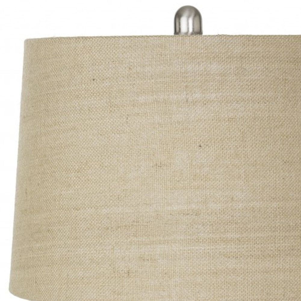 28" Silver Metal Standard Table Lamp With Beige Shade