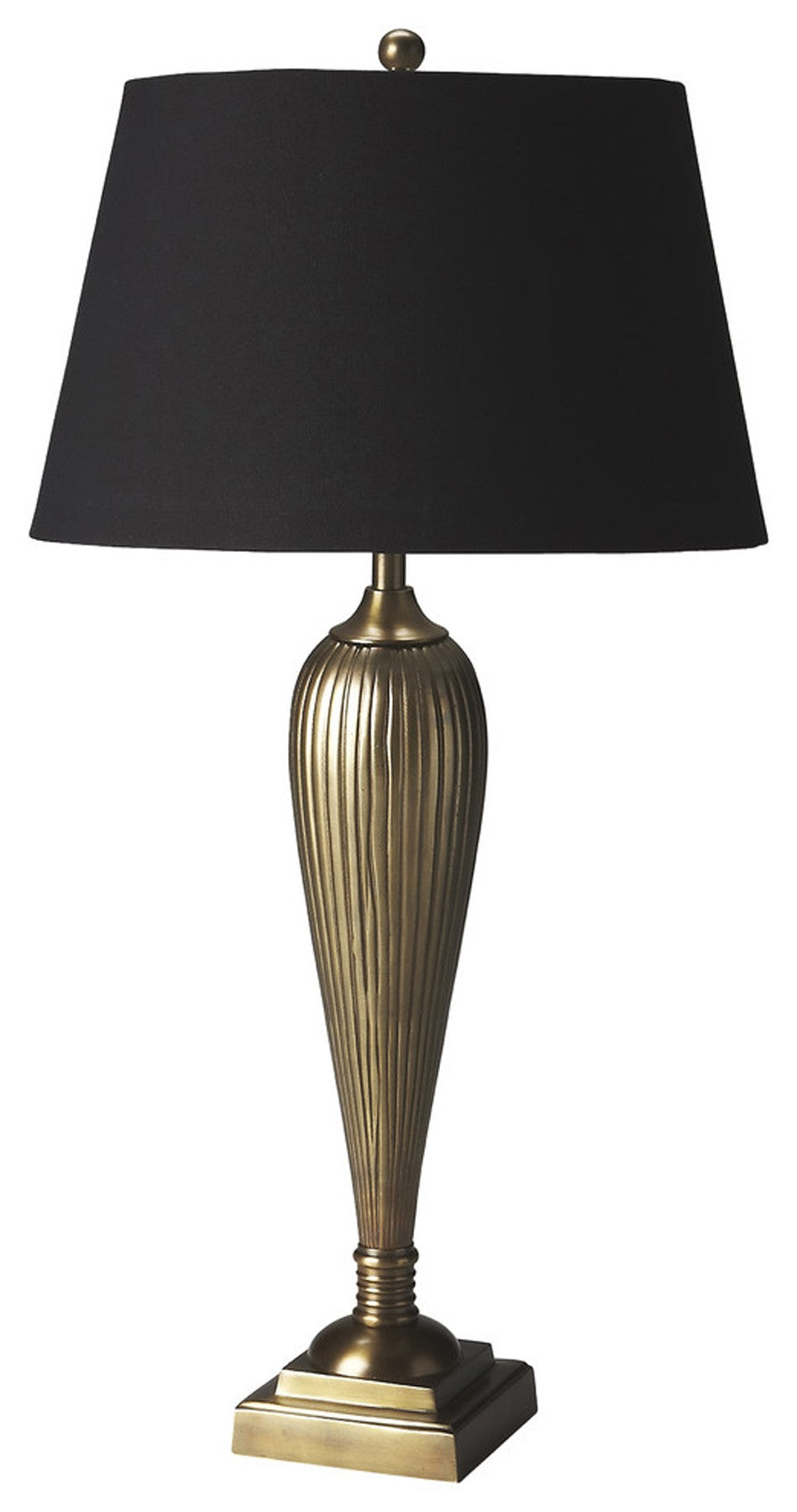 32" Brass Metal Standard Table Lamp With Black Shade